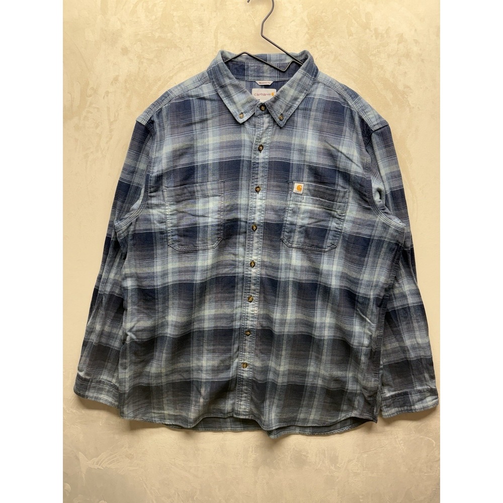 Carhartt Flannel Shirt Mens 2XL Tall Rugged Flex Blue Plaid Long Sleeve Workwear